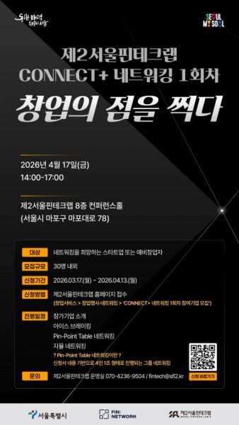 제2서울핀테크랩, 4월 17일 ‘CONNECT+ 네트워킹’ 개최… 스타트업 협업 강화